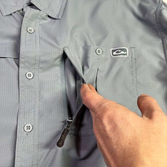 Drake Performance Fishing DPF Men's M Grey Long Sleeve Shirt Vented Pockets - Picture 5 of 12